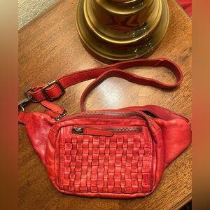 Vilenca Holland Leather Belt Bag Crossbody Red Woven
